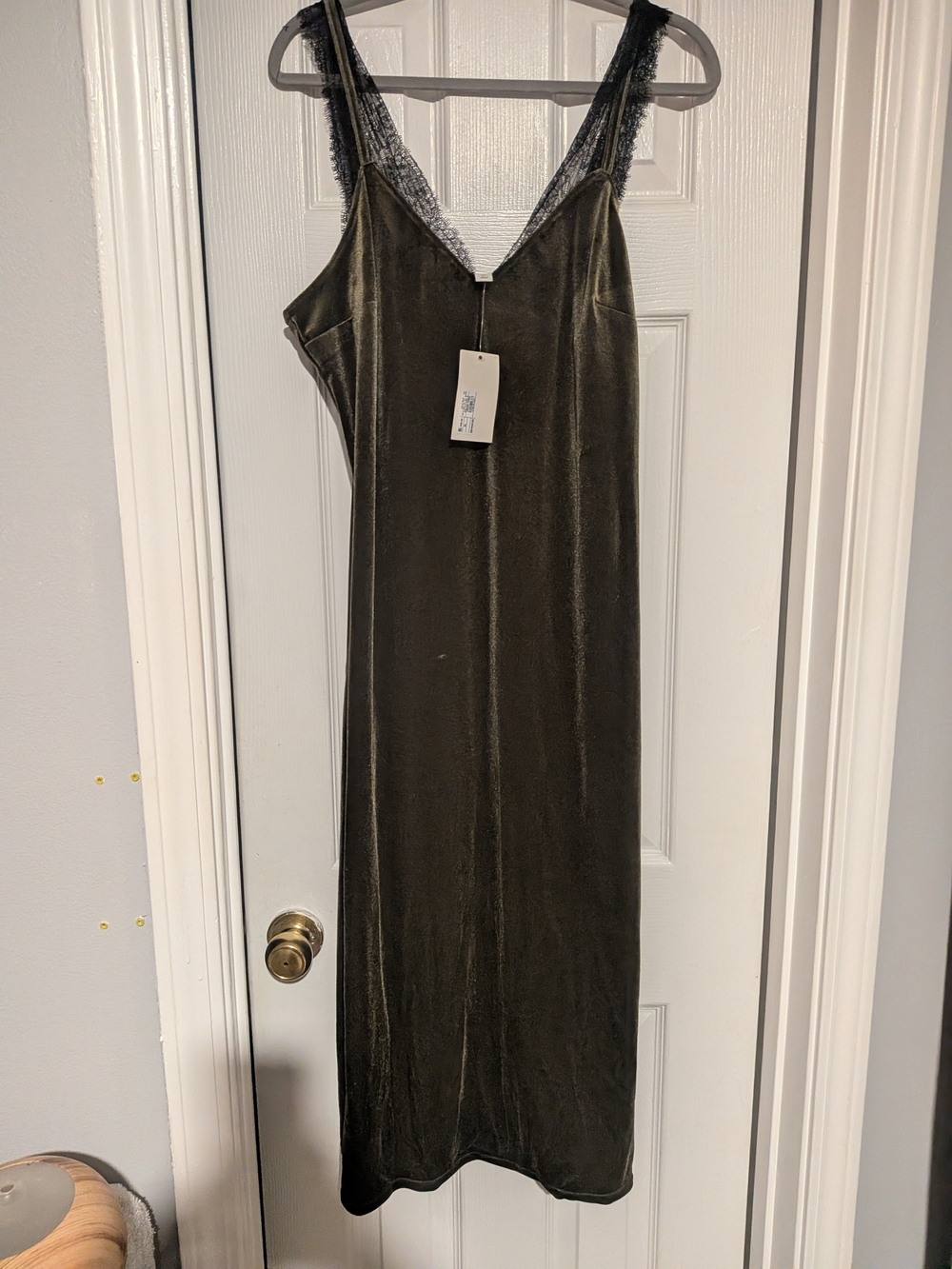 a new day Olive Velvet Lace-Trim Slip Dress